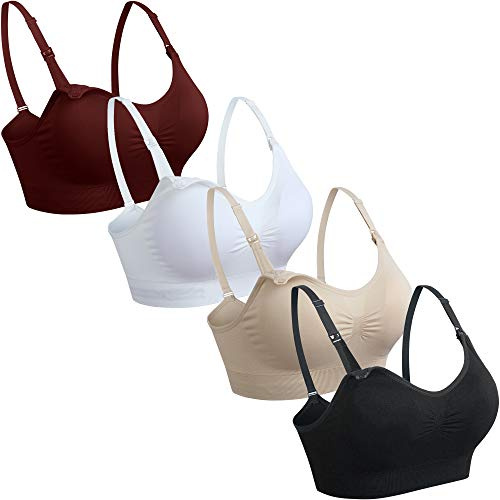 GXXGE, Confezione da 4 Reggiseni per Allattamento al Seno, Reggiseni Premaman Push up, in Seta, Senza Cuciture, per Gravidanza, Biancheria Intima, L