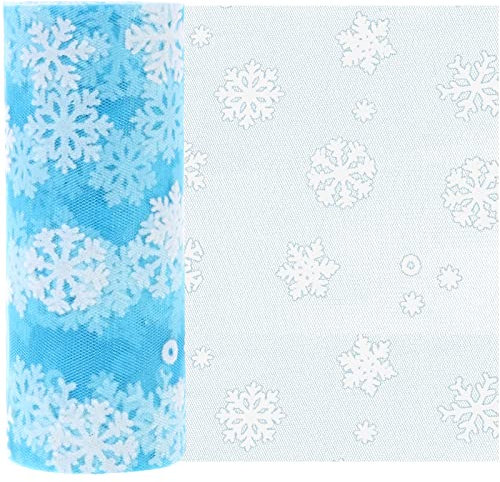 Christmas Organza Ribbon Roll Glitter Sheer Snowflake Ribbon for Christmas Tree Ornaments Wrapping Party Decorations Ice Blue 15cm 10Yards