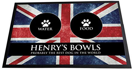 Personalised Dog feeding mat - Union Jack Large 60 x 40cm Non slip feeding mat | Pet Food Mat | Pet Table Mat | Pet Puppy Kitten Gift | Feeding Mat