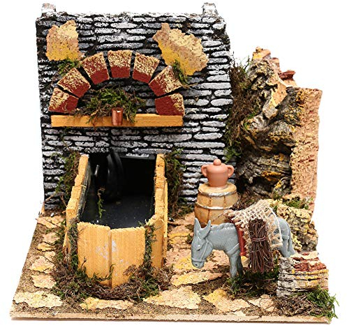Scena Fontana funzionante e asino presepi 10 cm