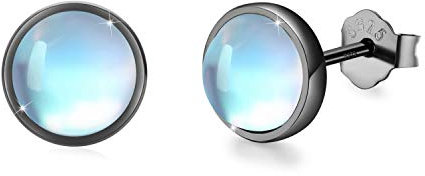 Boucles d'oreilles en pierre de lune 925 en argent Sterling arc-en-ciel rond boucles d'oreilles en pierre de lune pour filles boucles d'oreilles hypoallergéniques pour femmes enfants (D)