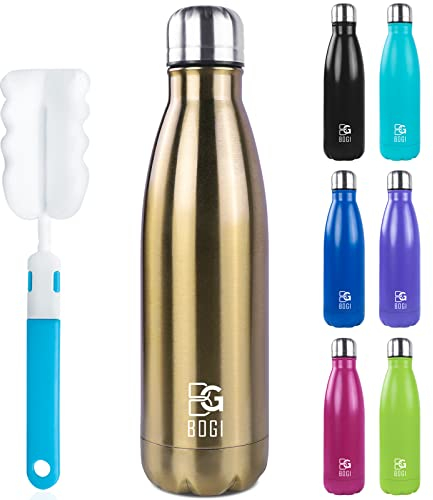 BOGI Insulated Water Bottles,750ml Metal Water Bottle,Leakproof Stainless Steel Water Bottle Keep Hot and Cold Water Bottle Bike Gym Sports Water Bottle for Girls Kids with Cleaning Brush(Champagne)
