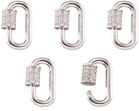 5 Stück echt platinierter Schraubverschluss Karabiner oval Mikro-Pavé-Fassung Zirkonia Karabinerhaken Schlüsselanhänger Schloss Verschluss Charm 17,1 x 10,5 mm für DIY Schmuckherstellung