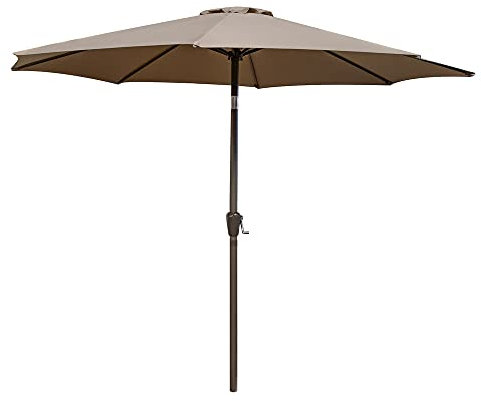 LOLAhome Parasol fijo +RESISTENTE de Ø350 cm, Topo, mástil Ø48mm de aluminio Marrón, con Antiviento y Manivela, Elegante y Duradero, tratamiento Anti-corrosión, Para Exterior, Jardín - Tessa