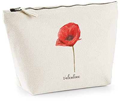 SB44 Trousse personnalisée en coton Bio Fleur Coquelicot Prénom, marquage prénom, existe en 2 tailles, trousse de toilette, cadeau anniversaire, cadeau femme, trousse bijoux, cadeau personnalisé