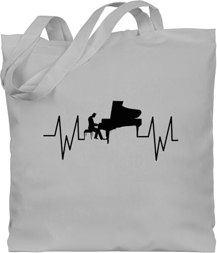 Shirtracer Baumwolltasche - Musik Instrument Zubehör - Herzschlag - Flügel - schwarz - Unisize - Hellgrau - musiker-geschenke instrumente beutel für musiker leinentasche musikinstrumente stoffbeutel