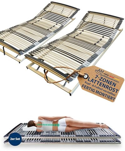 AM Qualitätsmatratzen 7 Zonen Lattenrost 180x190 verstellbar mit 44 Federleisten - Made in Germany - Verstellbarer Lattenrost 180x190 - Kopf und Fußteil - Holmabsenkung für Schulter und Becken