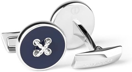 DAVIDOFF ESSENTIALS Manschettenknöpfe Blau/Silber – exklusive rhodinierte und lackierte Messing Manschettenknöpfe – stilvolle Herren Accessoires in Knopf-Optik