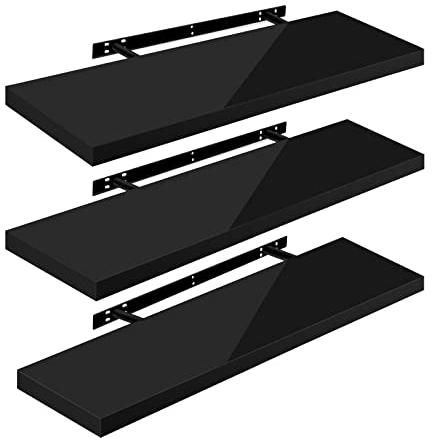 WOLTU Étagère Murale Lot de 3, Étagères Flottantes, pour Livres, CD DVD, en Panneau de Bois d'Ingénierie, 100x22,9x3,8cm, Noir, RG9482sz-3