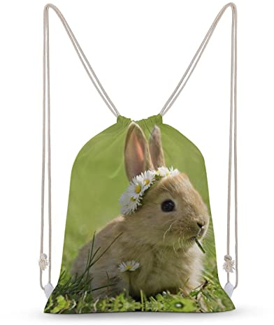 NIBABAEU Rucksack mit Kordelzug, Frühling, Osterhasen, große Kapazität, Rucksack, Cinch, wasserabweisend, Canvas, Sport, Yoga, Turnbeutel für Jungen, Mädchen, Damen, Herren