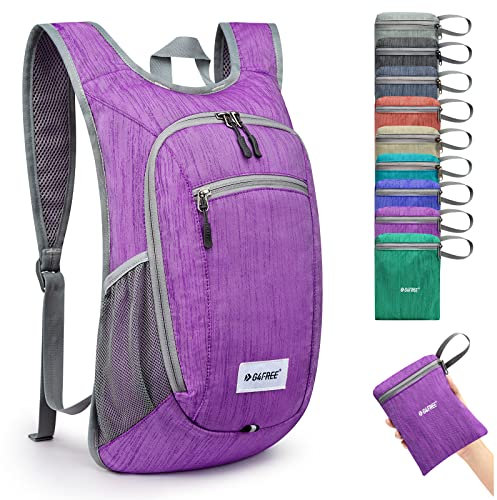 G4Free Kleiner Rucksack, 10/15 l, faltbar, leicht, verstaubar, Tagesrucksack, Reisen, Outdoor, Wandern, Schultertasche, violett, 10Liters, Faltbar, lässig, modern