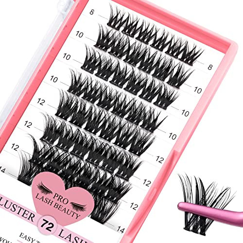 Faux Cils, 72 pièces Cluster Cils,Cluster lashes, Extensions cils DIY faux cils volume, Cils avec sangles ultra-fines,réutilisables doux et confortable (Adore, C-8-16mix)