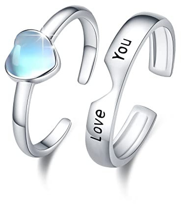 Paar Mondstein Ring Sets 925 Sterling Silber Ring Love You Promise Ringe für Paare Valentinstag Schmuck Geschenke