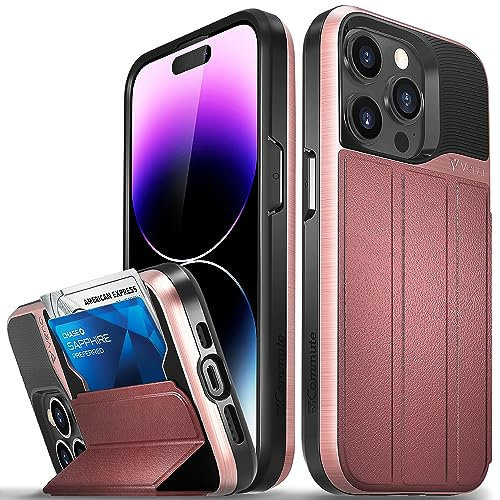 VENA vCommute Wallet Case Compatible with Apple iPhone 14 Pro (6.1-inch), (Military Grade Drop Protection) Flip Leather Cover Card Slot Holder with Kickstand - Red