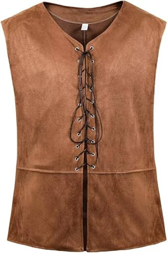 Jutrisujo Mittelalter Kleidung Renaissance Weste Herren Pirat Kostüm Gothic Mantel Steampunk Cosplay Top mit Schnürung Oktoberfest München Braun M