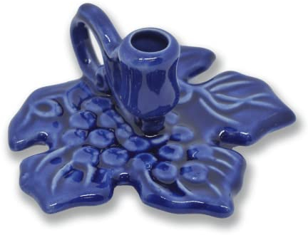Danilovo Kerzenhalter Blattform, Keramik Leuchter für Dünne Kerzen, Orthodox Kerzen Halter, Ideal für Kerzen bis Ø 1 cm (Dunkelblau)