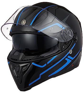 TORC Casco Moto Integrale Casco Scooter con Doppia Visiera Omologato ECE 22-06 (RUSH BLUE, XL)
