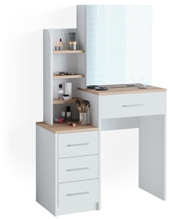 Vicco Schminktisch Conrada, Frisiertisch mit Spiegel, Weiß/Sonoma/Sonoma, 80 cm