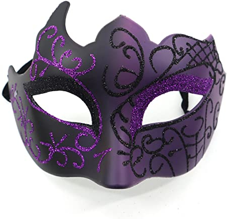 Seglory Venezianische Masken, Maskerade Maske Venezianischen Cosplay Fasching Verkleidung Maskenball Venedig Karneval Mottoparty Kostüm Maske für Herren und Damen (Schwarz Violett)