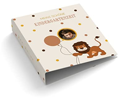 Ringordner • Ordner | Foto + Wunschtext personalisieren | Löwe | Mit Griffloch | für DIN A4 | 7,4 cm breit | Füllhöhe 55 mm | Meine Kindergartenzeit