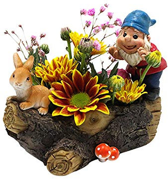Longra Lustig Gartenzwerg Wetterfest Figur Zwerg mit Blumentopf Gartenfiguren Gartenzwerg Figuren Dekoration Gartenwichtel Gartendeko Figuren für Außen für Draußen Balkon (Multicolor-B, One Size)
