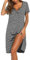 Ekouaer Chemises de Nuit Femme Manche Courte Vêtements de Nuit Bouton Robe de Nuit Pyjama Casual, Rayure Gris, M