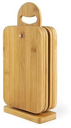 Excelsa Eco Living Set 6 Taglieri da Cucina con Supporto, Bamboo, Taglieri Cm. 23 x 15