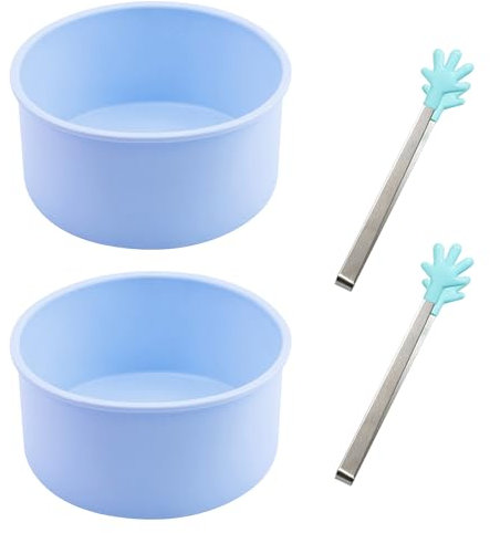 MEMOFYND Juego de 2 moldes para freír huevos azul claro con 2 pinzas azules anticalientes, herramientas de cocina para sándwiches de huevo frito, silicona para freidora de aire