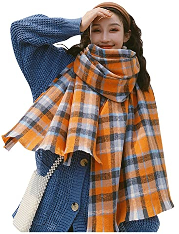 Winterschal Damen Deckenschal Streifen Weiche Bandana Fransen Poncho Strickschal Kariert Kälteschutz Frauen Kontrastfarbe Karierter Schal Retro Weiblicher Mehrzweckschal Strickschal