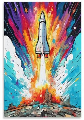 KeAan Cartoon Rocket Wall Art - Leinwand Wandbild Poster Modern Dekorationen Für Das Wohnzimmer,Büro,Küche,Schlafzimmer 20x30inch(50x75cm)