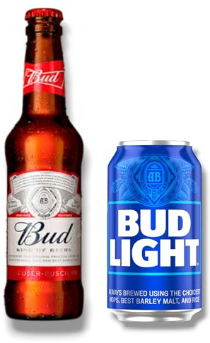 Bud Bier & Bud Light - King of Beer USA Mix - 6 x 330ml/ 355ml - Inkl. Haus der Biere Berlin Bierdeckel