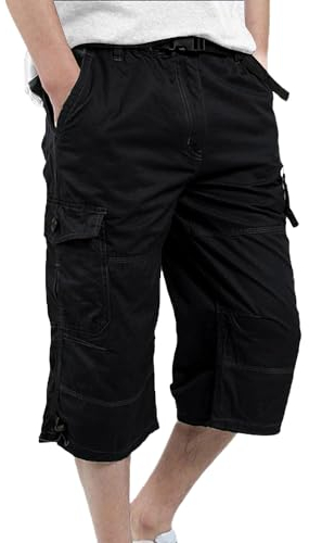DUOLUVA Dreiviertel Hose Herren Cargo Hose Herren 3/4 Arbeitshosen Männer 3/4 Strandhose Herren Schwarz M