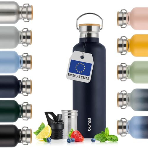 Blumtal Thermos - Bouteille en acier inoxydable à double paroi, sans BPA et isolante - Bouteille en acier inoxydable - Bouteille de thé - Gourde thermique - Gourde de sport,750ml,Bleu foncé