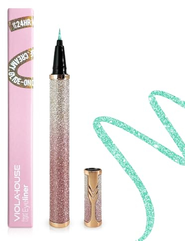 VIOLA HOUSE Glitter Eyeliner Liquido, Tenuta Fino a 24H, Trucco Liquido Glitterato per gli Occhi, Waterproof, Vegan& Cruelty-Free (VERDE)