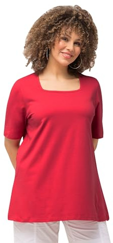 Ulla Popken Damen große Größen Übergrößen Plus Size T-Shirt, A-Linie, Carré-Ausschnitt, Halbarm dunkel rosa 42+ 807286538-42+