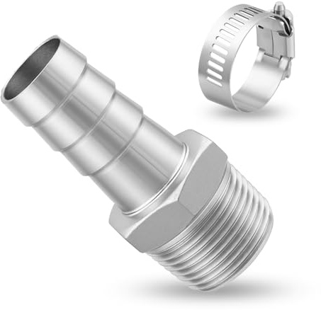 Goldpea Schlauchstutzen aus Edelstahl 304, 40 mm, Widerhaken x 1-1/2 Zoll NPT-männlich, gerader Adapter mit 2 Schlauchschellen, 2 Stück