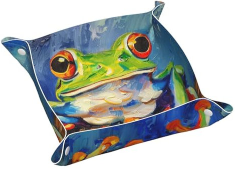 Faux Leather Valet Tray Frog Sitting on Branch Bedside Desk-top Storage Tray Nightstand Caddy Tray