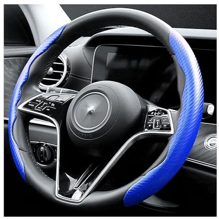 Fibra de Carbono Funda Volante Coche,Seguro y Antideslizante Accesorios Coche para Hombres y Mujeres,Universal 38cm Cubre Volante Coche,Fundas Volante Coche para Coche Camión (Azul)