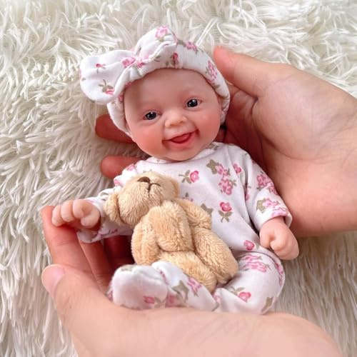 Mire & Mire Mini Ganzkörper Silikon Reborn Baby Puppe - Echte Baby Doll Handgemachte Weiche Babypuppe Mädchen-18cm