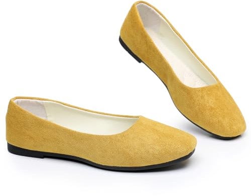 Timween Womens Ballet Flats, 25 Vibrant Colors Available Ladies Casual Square-Toe Flat Shoes Women Indoor Outdoor Comfy Slip On Ballerina Pumps Solid Color Suede-Effect Upper Portable Flats