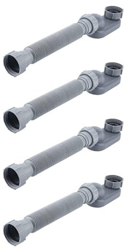 Echwave Lot de 4 siphons à profil bas 1 1/2 P - Tuyau d'évacuation flexible pour baignoire et douche - Siphon P plat sur pied pour baignoire