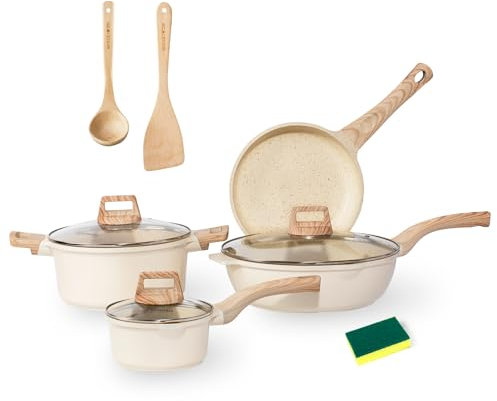 10Pcs Pots and Pans Set,nonstick Cookware Set Kitchen Cooking Set,Non-toxic Healthy Granite Induction Cookware Sets with firm heat-resistant handle(PFOA Free)