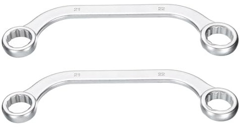 sourcing map 2 llaves de caja doble de media luna métricas de 21 mm x 22 mm, acero al carbono de 12 puntos, llave de trinquete en forma de media luna, herramientas para reparaciones
