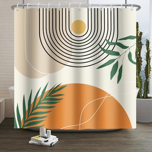 Xiaoterna Soleil Ligne Rideau de Douche Rideau de Douche Rustique Rideau de Douche Abstrait Moderne Feuilles Vertes Rideau de Douche Dentelle Tissu imperméable et Lavable en Machine 150x180cm