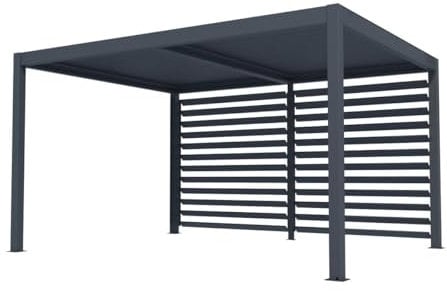 Vente-unique - Pergola bioclimatique autoportante électrique Anthracite en Aluminium avec Lames orientables et Claustra 3,68 m - 12 m² - AMADORA