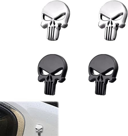 YYUEZHI 4 Stück Metall Totenkopf Skull Sticker, Silber, 3D Aufkleber Für Auto Motorrad Styling Zubehör