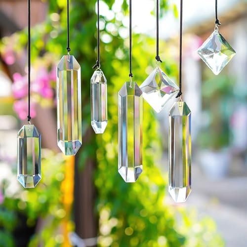 Set of 7 Stained Glass Window Hanging, Crystal Prism Rainbow Suncatcher for Christmas Tree Decoration, Stained Gass Art Rainbow Maker for Indoor Window