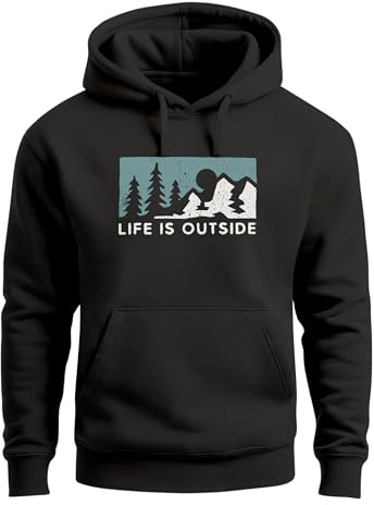 Neverless® Hoodie Herren Print Outdoor Wandern Nautrliebhaber Life is Outside Aufschrift Männer Fashion Streetstyle Schwarz L