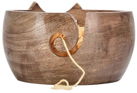 Large Yarn Bowl for Crocheting and Knitting – 7x4 Cute Cat Design Wood Yarn Ball Holder – Knitting Storage Bowl – Gift for Yarn Lovers