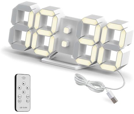 Deeyaple LED Wanduhr Digital Wecker 3D Uhr Dimmbar Snooze Modern USB 12/24Stunden Datum Temperaturanzeige Loop Display Fernbedienung Nachtlicht Wohnzimmer Küche Schlafzimmer Büro 25cm (Wärme, 25CM)
